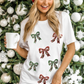 White Christmas Bowknot Graphic Cotton Blend T Shirt