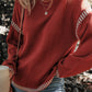 Red Dahlia Color Contrast Trim Drop Shoulder Crew Neck Sweater