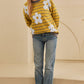 Yellow Stripe Daisy Floral Knitted Round Neck Sweater