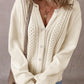 Apricot Pleated Sleeve Hollow Detail Button Sweater Cardigan