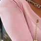 V Neck Long Sleeve Chain Decor T Shirt Casual Slim Fit Ribbed Top