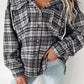 Black Plaid Print Flap Pockets Contrast Hooded Loose Shacket