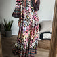 Pink Western Leopard Printed 3/4 Sleeve Buttoned Front Tiered Maxi Dress