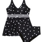 Black Polka Dot/Colorblock Trim V Neck Plus Size Swim Dress