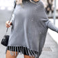 High Neck Batwing Sleeve Rhinestone Decor Tassel Design Knit Sweater