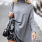 High Neck Batwing Sleeve Rhinestone Decor Tassel Design Knit Sweater