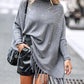 High Neck Batwing Sleeve Rhinestone Decor Tassel Design Knit Sweater