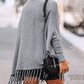 High Neck Batwing Sleeve Rhinestone Decor Tassel Design Knit Sweater