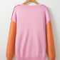 Bonbon Three Tone Contrast Round Neck Loose Sweater