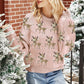 Light Pink Christmas Reindeer Pattern Drop Shoulder Sweater