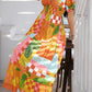 Orange Floral Print Smocked Empire Waist V Neck Maxi Dress