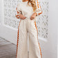 White Colorblock Ric Rac Trim Sleeve Top and Wide Leg Pants Set