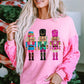 Pink Nutcracker Graphic Christmas Sequin Sleeve Drop Shoulder Top