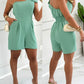 Asymmetrical Neck Sleeveless Drawstring Bowknot Decor Mini Jumpsuit Elegant Rompers with Pocket