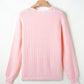 Pink Ribbed Knit Scalloped Edge Side Pockets Buttoned Cardigan