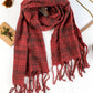 Red Dahlia Plaid Tassel Edge Warm Scarf