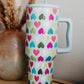 Beau Blue Heart Shape Print Handle Large Vacuum Cup 40oz