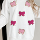 White Chenille Bowknot Graphic Drop Shoulder Baggy Sweatshirt