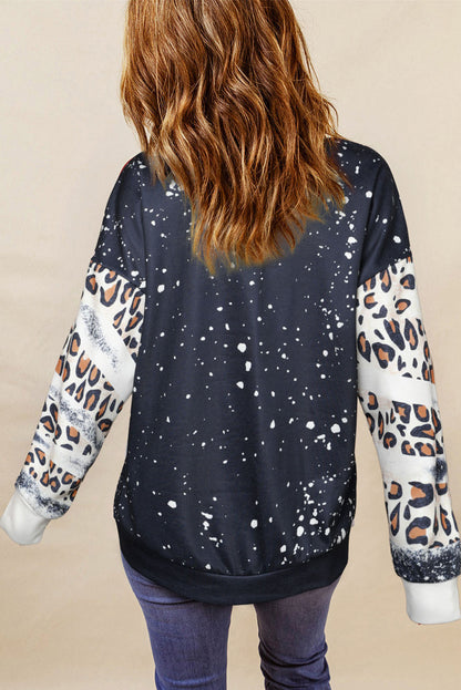 Black Tie Dye Leopard Drop Shoulder Sweatshirt