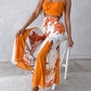 Ruched Cami Top & Floral Print Drawstring Wide Leg Pants Set