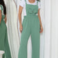 Pocket Design Sleeveless Jumpsuit Casual Strechy Waist Wide Leg Overall