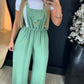 Pocket Design Sleeveless Jumpsuit Casual Strechy Waist Wide Leg Overall