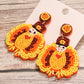 Yellow Halloween Turkey Beaded Drop Earrings