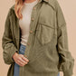 Moss Green Waffle Knit Patchwork Buttoned Oversized Shacket