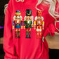 Red Christmas Metallic Nutcracker Graphic Crew Neck Sweatshirt