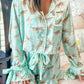 Green Leopard Satin Ruffle Pajama Short Set