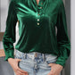 Blackish Green Frilled Neck Buttoned Front Velvet Top