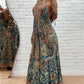 Tribal Print V Neck Spaghetti Strap Maxi Dress Casual Backless Flowy A Line Dress