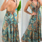 Tribal Print V Neck Spaghetti Strap Maxi Dress Casual Backless Flowy A Line Dress