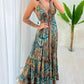 Tribal Print V Neck Spaghetti Strap Maxi Dress Casual Backless Flowy A Line Dress