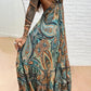 Tribal Print V Neck Spaghetti Strap Maxi Dress Casual Backless Flowy A Line Dress