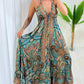 Tribal Print V Neck Spaghetti Strap Maxi Dress Casual Backless Flowy A Line Dress