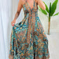 Tribal Print V Neck Spaghetti Strap Maxi Dress Casual Backless Flowy A Line Dress