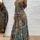 Tribal Print V Neck Spaghetti Strap Maxi Dress Casual Backless Flowy A Line Dress