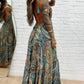 Tribal Print V Neck Spaghetti Strap Maxi Dress Casual Backless Flowy A Line Dress