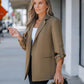 Notched Collar Roll Up Sleeve Blazer Coat