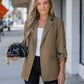 Notched Collar Roll Up Sleeve Blazer Coat