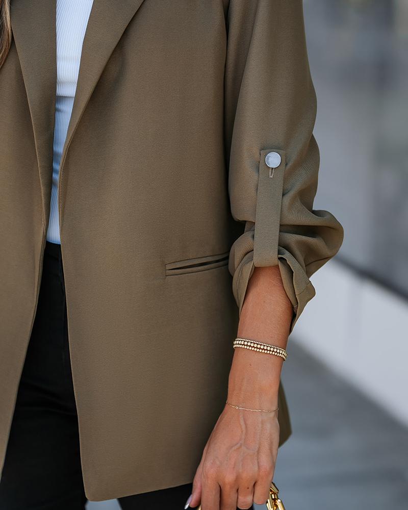 Notched Collar Roll Up Sleeve Blazer Coat