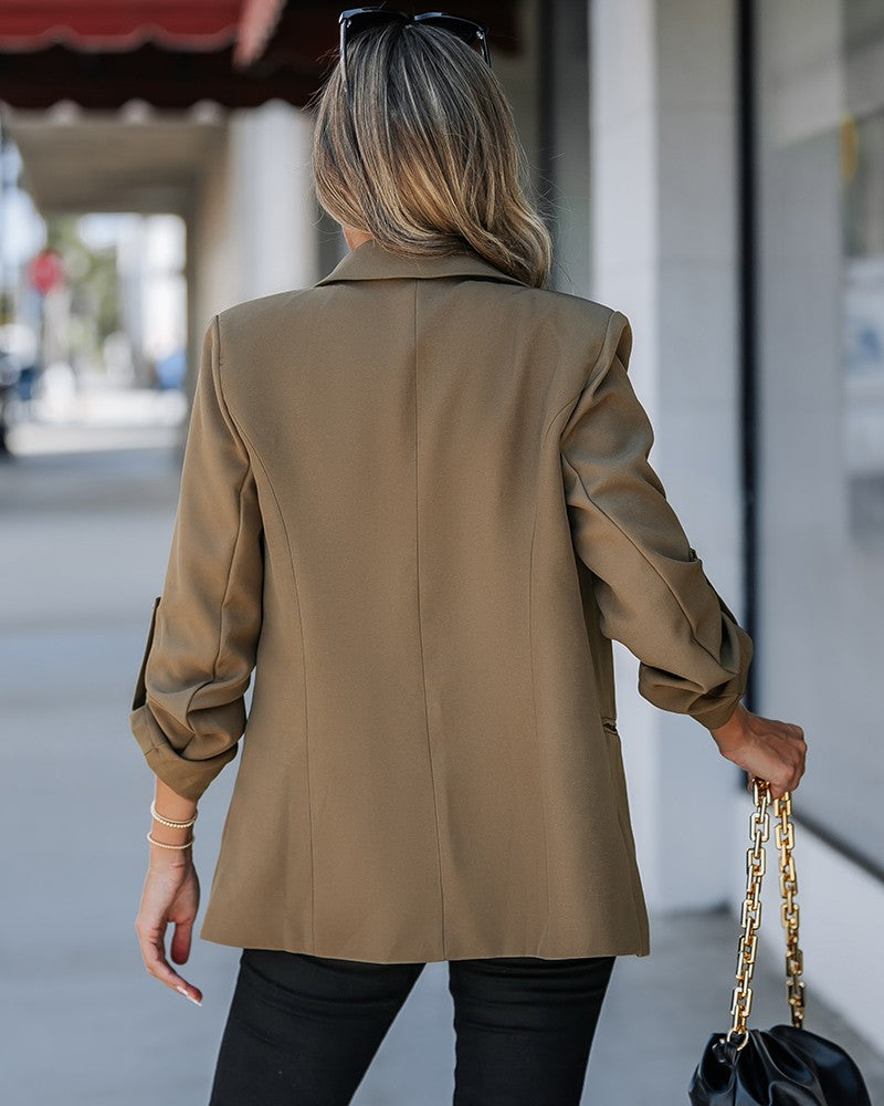 Notched Collar Roll Up Sleeve Blazer Coat