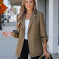 Notched Collar Roll Up Sleeve Blazer Coat