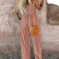 Tie Dye Print Square Neck Thick Strap Shirred Wide Leg Jumpsuit Casual Overalls with Pockets