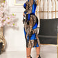 2 Piece Leopard Print Mock Neck Long Sleeve Mid Calf Dress Sheer Mesh Party Dress with Short Pants