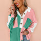 Pink Colorblock Ribbed Collared Oversized Sweatshirt