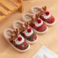 Dark Green Christmas Cartoon Reindeer Plush Home Slippers