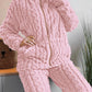 2PCS Jacquard Textured Stand Collar Zip Up Fuzzy Teddy Top & Pants Set