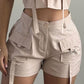 Turn down Collar Buttoned Pocket Design Top & Shorts Set